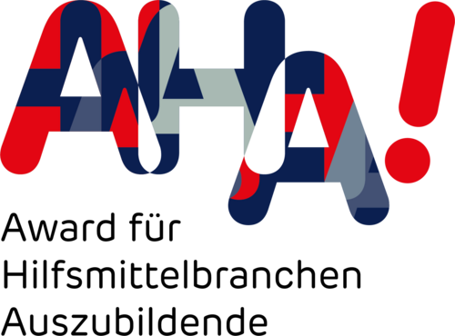 Logo des Awards für Auszubildende in der Hilfsmittelbranche: Schriftzug AHA!