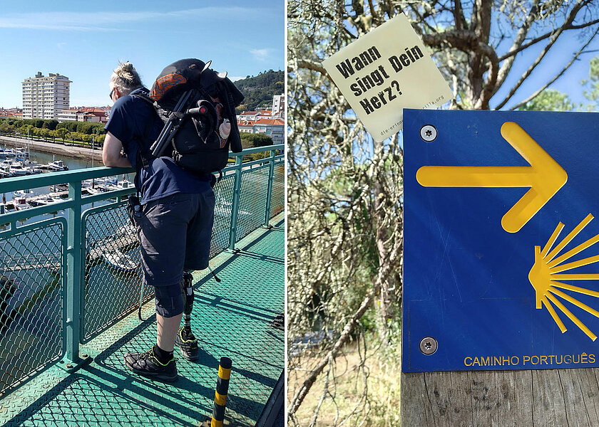 Person steht auf Brücke